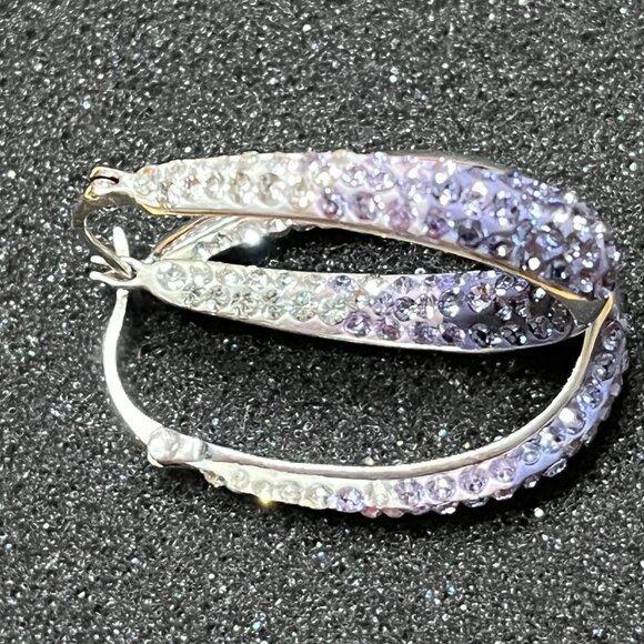 Purple to White Ombre Crystals Inside Out Hoop Earrings Sterling Silver 925 AU - Picture 4 of 12